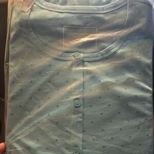 MACY'S Charter Club Woman's Turquoise Blue Button Down Top And Bottom Pajama Set